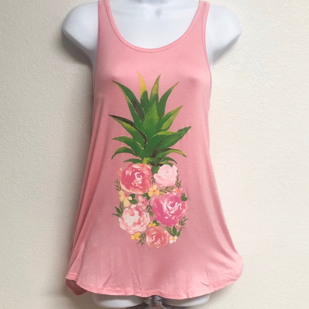 Rose Pineapple Print Tank Top